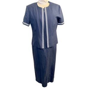 NWT Jessica Howard Linen Dress Suit 2-Pcs Navy Sz. 12 Petite